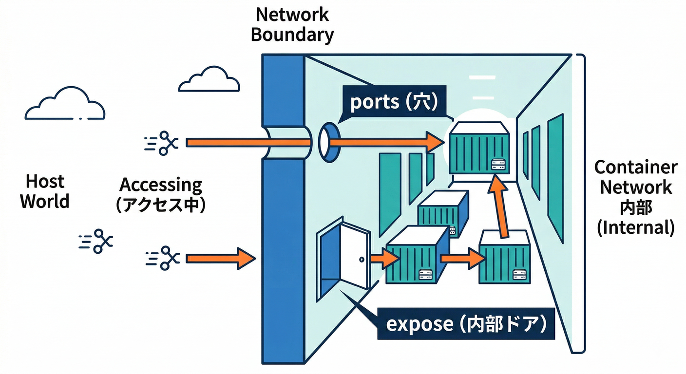 Network Boundary: ports vs expose