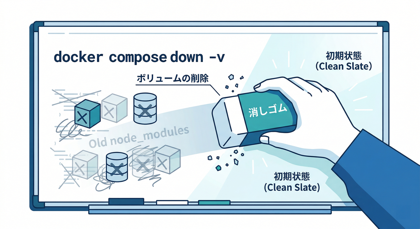Reset Command (down -v)
